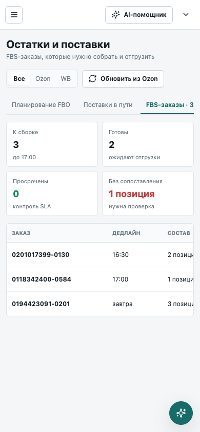 FBS-заказы: Сборка, сроки отгрузки и готовность заказов.